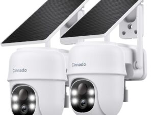 Cinnado 2K Outdoor Camera (2 Pack) - Solar/Battery Powered, 360° PTZ