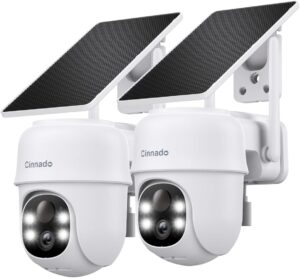 Cinnado 2K Outdoor Camera (2 Pack) - Solar/Battery Powered, 360° PTZ